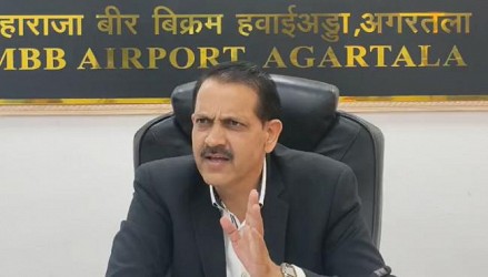 Agartala Airport Director Krishan Mohan Nehra press meet. TIWN Pic Dec 10