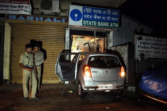 Speeding car lands inside SBI ATM 