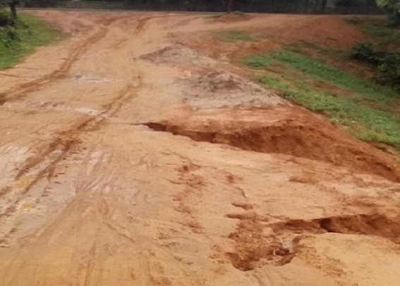 Pathetic road-ways cause panics to school students at Sabroom