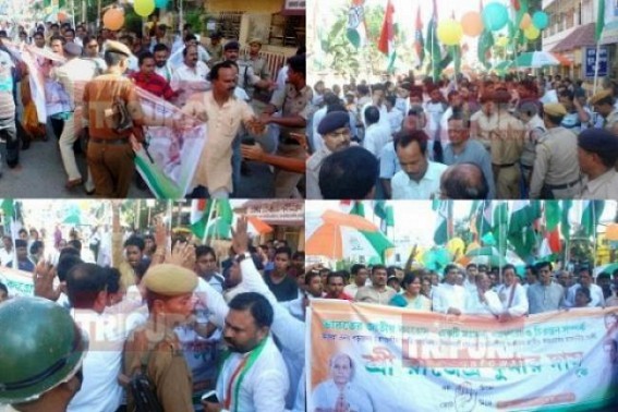 After Mamata  Psunami in Tripura, subdued Congress forgot all nomination paper submission rules ? Massive clash among Police & party members creates chaos in Capital City