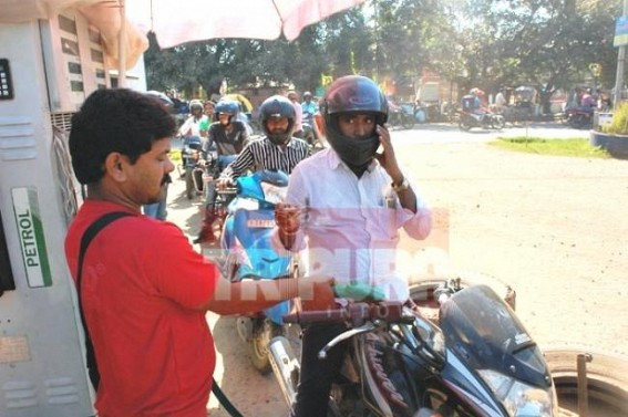 Tripura's traditional Petrol-Crisis which never bothers CPI-M hits Capital City on Thursday
