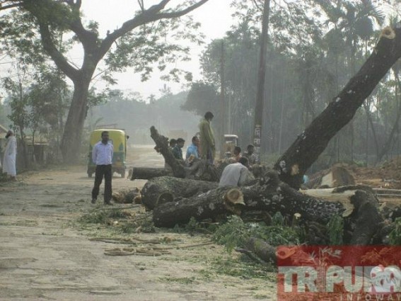 Construction work of the 22 kilometre road from Udaipur to Melagarh is in progress Construction work of the 22 kilometre road from Udaipur to Melagarh is in progress