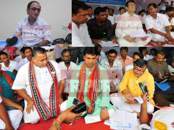 Tapan gives political speech at Secretariat after BJP leaders visit SSA's hunger strike ! says, 'SSA move is political' : Why Tapan was silent when Birjit visited ??