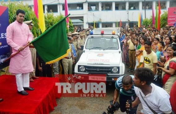 CM flags off â€˜Police Mobile Vansâ€™ : â€˜Getting policeâ€™s help by Dialing 100 is no more a mythâ€™, says Biplab Deb