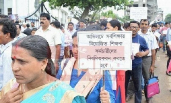 Tripura contractual employees resented on BJP Govt for cold response to Regularization, Pay hike pleas Tripura contractual employees resented on BJP Govt for cold response to Regularization, Pay hike pleas