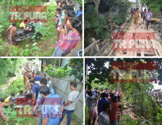 Indranagar bridge collapsed, Public vented angers on PWD, slammed local MLA : 1 admitted in GB : State PWDâ€™s massive corruption continue from CPI-M to BJP era 