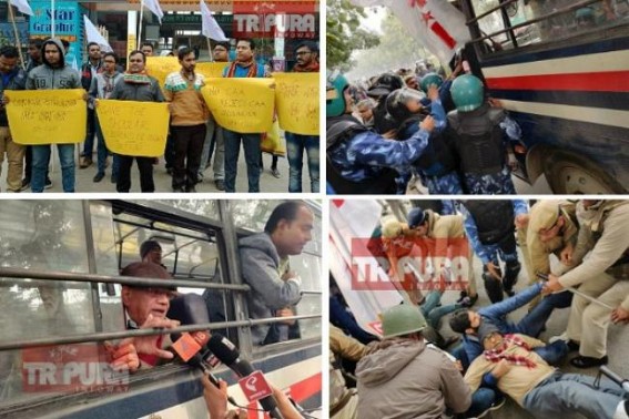 Along with nationwide protest, Tripura opposition parties continue protest against CAA : Left, Cong leaders in protest against CAA, detained in Delhi Along with nationwide protest, Tripura opposition parties continue protest against CAA : Left, Cong leaders in protest against CAA, detained in Delhi
