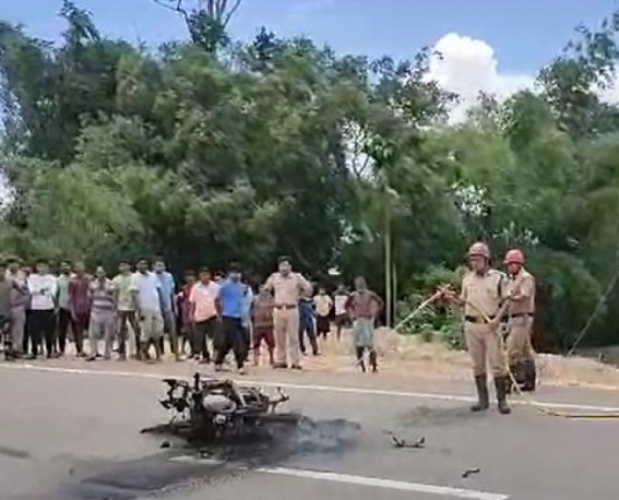 Public set Bike on fire after Road Accident in Khowai: 1 Died in Accident 