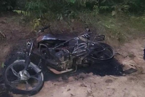 Nesha Mukt Tripura : Bike burnt by Drug addicted hooligan in Belonia