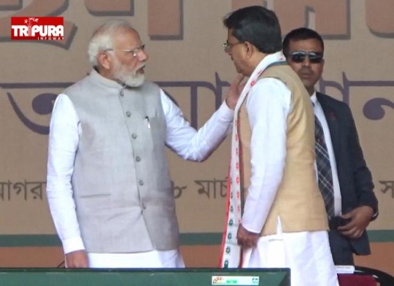 Prime Minister Modi attends oath-taking ceremony of Tripura BJP Govt at Astabal stadium