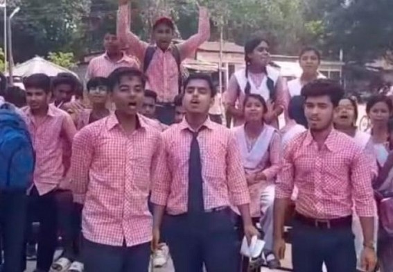 Students of Tilabazar Higher Secondary School blocked road against Teacher transfer in Kailashahar