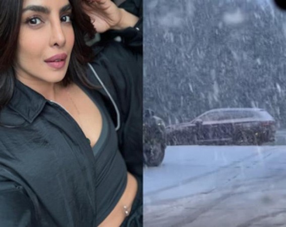 Priyanka Chopra braves heavy snowfall to reach base camp Priyanka Chopra braves heavy snowfall to reach base camp