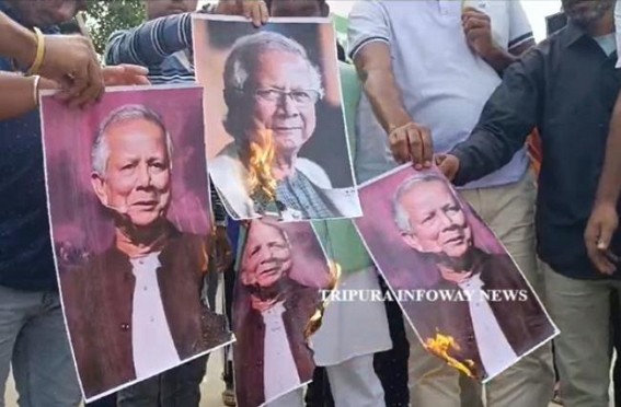 Youth Congress burnt Yunus’s Effigy demanding release of Chinmoy Krishna Das