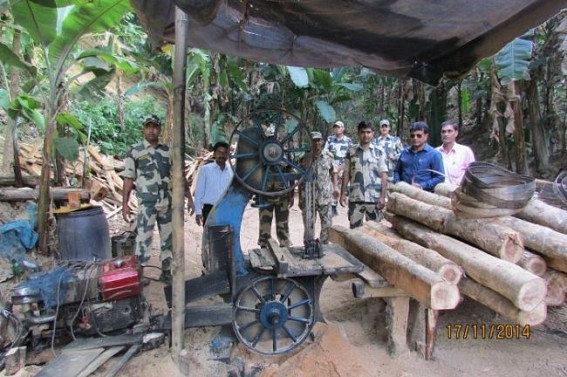 SDM Sonamura, BSF, Police joint raid busted illegal saw mill in Sonamura