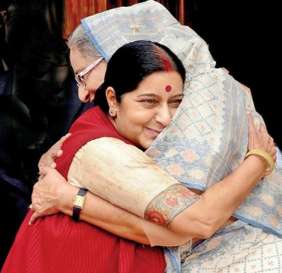 Palatana 100MW export to Bangladesh discussed : PM's sister, daughter meet Sushma Swaraj : leaves Dhaka for Delhi Palatana 100MW export to Bangladesh discussed : PM's sister, daughter meet Sushma Swaraj : leaves Dhaka for Delhi