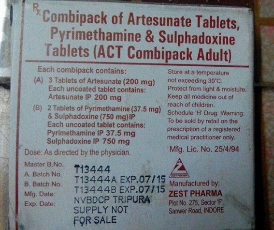 Wrong Malaria Drug being supplied by Health Dept in Tripura Wrong Malaria Drug being supplied by Health Dept in Tripura