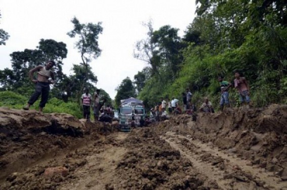 Assam - Agartala highway broken: Tripura facing acute scarcity of everyday essential goods and fuel. Assam - Agartala highway broken: Tripura facing acute scarcity of everyday essential goods and fuel.