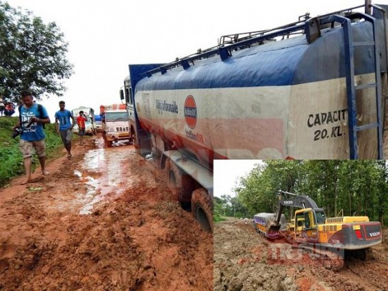Oil tankers are unable to enter in the Tripura due to the worst condition of NH-44, mudslides have turned the road immovable, Petrol crisis to deepen more in the state, hundreds of oil tankers stranded on Tripura’s lifeline Oil tankers are unable to enter in the Tripura due to the worst condition of NH-44, mudslides have turned the road immovable, Petrol crisis to deepen more in the state, hundreds of oil tankers stranded on Tripura’s lifeline