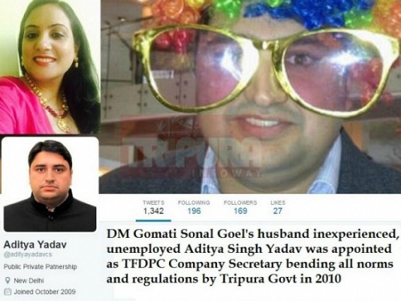 Tripura’s most tainted DM finally ditches State for Haryana after multiple out-of-state rejections earlier : Sonal Goel’s corruption began with appointment of her unemployed husband Adiya Yadav in coveted post of TFDPC Company Secretary in Oct 2010 Tripura’s most tainted DM finally ditches State for Haryana after multiple out-of-state rejections earlier : Sonal Goel’s corruption began with appointment of her unemployed husband Adiya Yadav in coveted post of TFDPC Company Secretary in Oct 2010