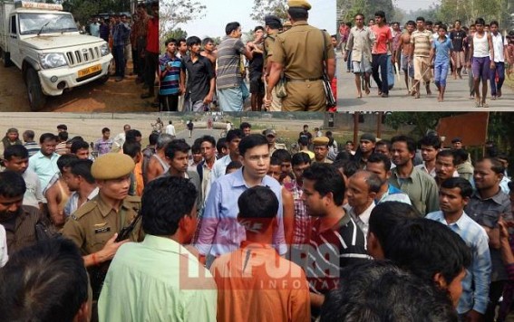 3 hours road blockade held after a School child crushed to death in Dharmanagar : Minsiter Bijita Nath cunningly escapes from the accident spot 3 hours road blockade held after a School child crushed to death in Dharmanagar : Minsiter Bijita Nath cunningly escapes from the accident spot