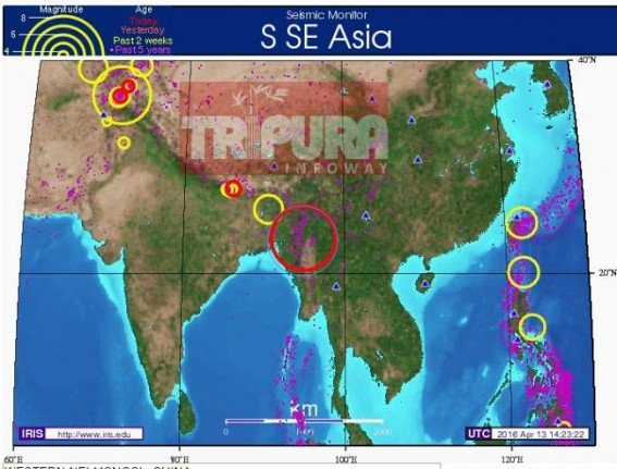 High intensity 6.9 richter scale earthquake hits Tripura, NE States, Bangladesh, Myanmar : Tripura at high earthquake risk, Earthquake epicentre Myanmar-India border
