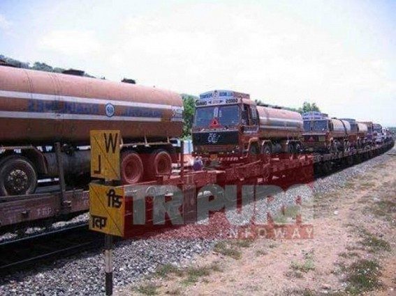 Modi’s Act East policy overcomes CPI-M led Tripura's failure in curbing acute petrol and LPG crisis: RoRo rolls into Tripura; Fuel starved state to get relief as the trucks loaded with fuel on flat-wagon have entered Tripura on Thursday morning Modi’s Act East policy overcomes CPI-M led Tripura's failure in curbing acute petrol and LPG crisis: RoRo rolls into Tripura; Fuel starved state to get relief as the trucks loaded with fuel on flat-wagon have entered Tripura on Thursday morning