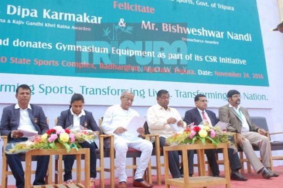 IDBI bank donates Tripura Sports Dept. for Tripura Gymnasts' better future : Sahid Chowdhury gets space to slam centre with 'Fund' issues