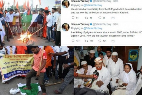 Amarnath Attack : Saffron burnt Pak flag, No condolence from Communists in Tripura : Mamata, Yechury say, 'All Centre's fault'