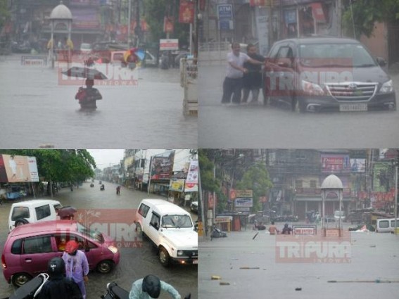 Agartala City paralyzed as rain hits Northeast since morning : waist level water across the City, resentments brew among the common men