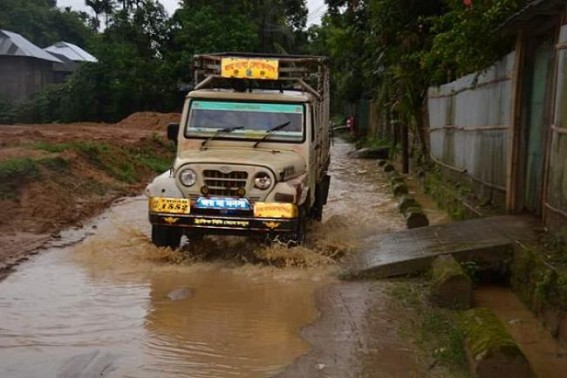 Amarpur-Teliamura road turns miserable in monsoon