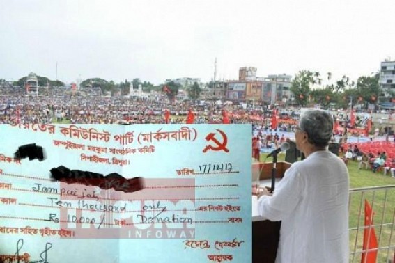 CPI-M's mass-loot surpasses BJP's allegation of Rs. 43 crores Scam !  Rs. 10,000 'chanda' forced by CPI-M's new candidate Ramendra Debbarma Exposed 