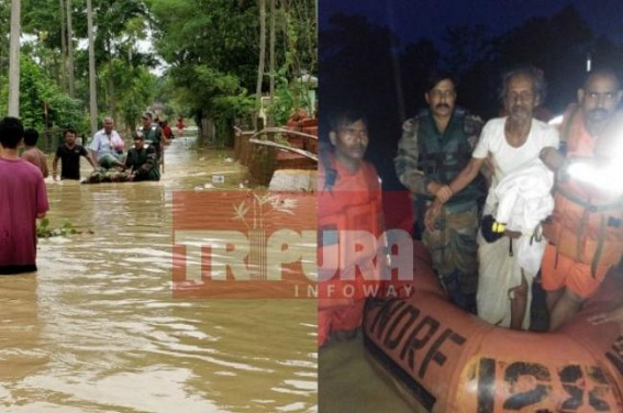 Assam Rifles Jawans 24 hours active service in flood rescue operations & relief camps 