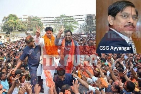 Biplab Deb hires former CM Manik Sarkar’s right hand nationally tainted IAS officer GSG Ayyangar as Principal Secretary, Industry Dept : BJP’s clean Governance now turned Joke Biplab Deb hires former CM Manik Sarkar’s right hand nationally tainted IAS officer GSG Ayyangar as Principal Secretary, Industry Dept : BJP’s clean Governance now turned Joke