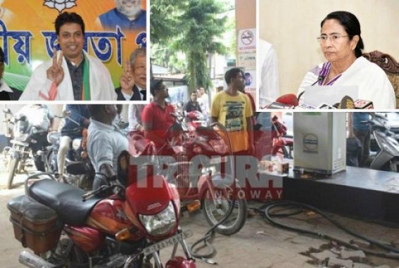Mamta Govt reduces fuel tax by Re 1 per litre, no relief for Tripura under Biplab Govt