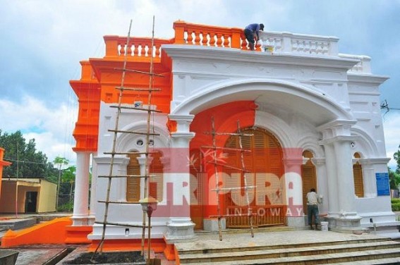 BJP's saffron attack darkens Tripura's glory ancient Durga Bari : Temple given saffron coat before Durga Puja, reverted to white after Public & Royal family condemned 