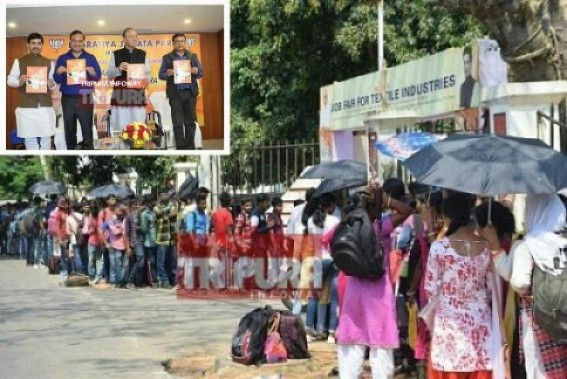 Tripura unemployment rate drastically increasing after 8 months of BJP Govt, Vision Document promised, '50000 vacant posts in Govt-dept to be filled up in 1 year' Tripura unemployment rate drastically increasing after 8 months of BJP Govt, Vision Document promised, '50000 vacant posts in Govt-dept to be filled up in 1 year'