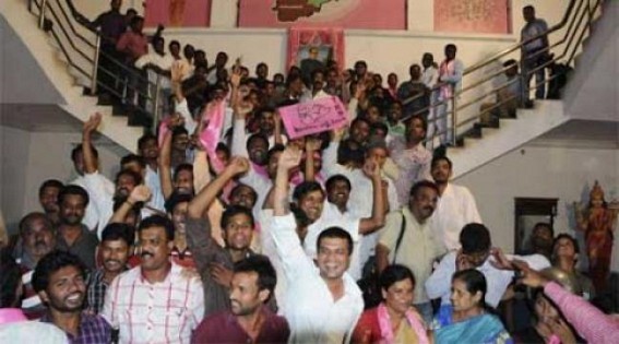 Celebrations at TRS HQ in Hyderabad