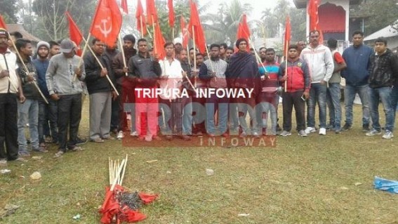 CPI-M protests at Khayerpur, alleges party flags burnt by BJP