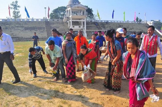 Minister Santana Chakma held 'Swachh Bharat Abhiyan' at Astabal stadium, after Northeast Youth Festival ended Minister Santana Chakma held 'Swachh Bharat Abhiyan' at Astabal stadium, after Northeast Youth Festival ended