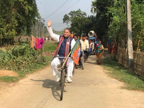 Amit Shah's visit on Jan 7 : BJP State Observer campaigns on bicycle in Helicopter hopper Chief Minister Manik Sarkar's Tripura  