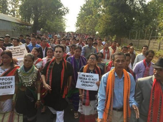 Tiprasa people staged mass protest against Citizenship Bill : ‘Tripura is Not a Dumping Ground’, agitators raised slogan against Modi, hits BJP’s JUMLA cheating Tiprasa people staged mass protest against Citizenship Bill : ‘Tripura is Not a Dumping Ground’, agitators raised slogan against Modi, hits BJP’s JUMLA cheating
