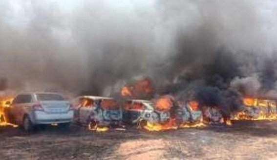 100 cars gutted in fire near Bengaluru air show 100 cars gutted in fire near Bengaluru air show