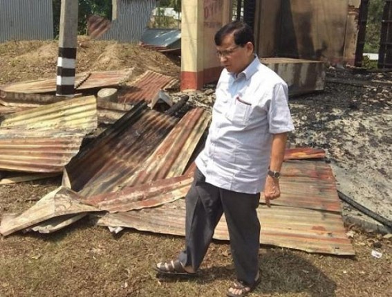 CPI-M Party office burnt at Santi Bazar, Badal Choudhury visited spot CPI-M Party office burnt at Santi Bazar, Badal Choudhury visited spot