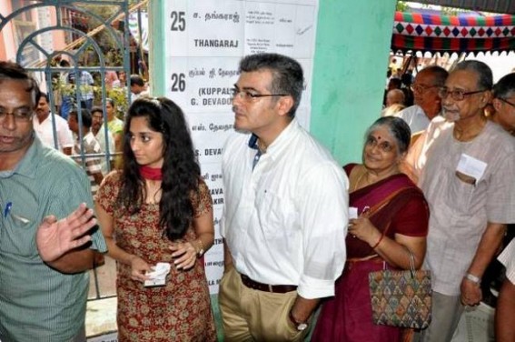LS polls: Rajinikanth, Ajith vote in Chennai LS polls: Rajinikanth, Ajith vote in Chennai