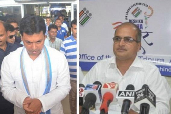After 5 electoral officers suspended, Biplab Deb blames CEO Taranikanti as ‘biased’ After 5 electoral officers suspended, Biplab Deb blames CEO Taranikanti as ‘biased’