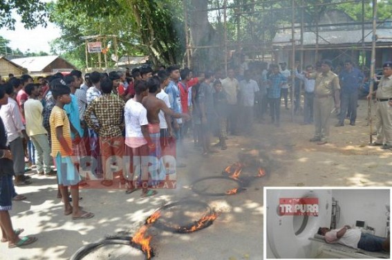 Pre-Poll tension begins in Tripura, one CPI-M leader allegedly beaten by miscreants : Locals blocked road, burnt tires demanding arrests of the culprits Pre-Poll tension begins in Tripura, one CPI-M leader allegedly beaten by miscreants : Locals blocked road, burnt tires demanding arrests of the culprits