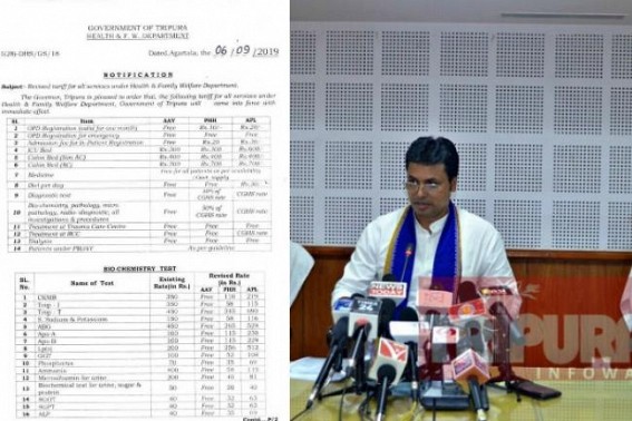 Tripura BJP Govt's Damage-Control after Scrapping Free Medical Service in Govt Hospitals : Biplab Deb claims, â€˜OT, Gastrotope, Oxygen etc will remain free, prices were put by drafting-mistakeâ€™, blames Media, Opposition 