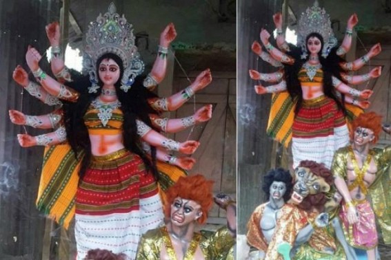 Goddess Durga wearing Tiprasa’s traditional attire goes viral in social media Goddess Durga wearing Tiprasa’s traditional attire goes viral in social media