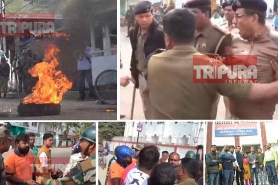 Tripura Police's attack on Congress activists Strike Day : Protest staged before West Agartala PS, FIR lodged against Police Officer for illegal attack inside, outside Congress Bhawan  