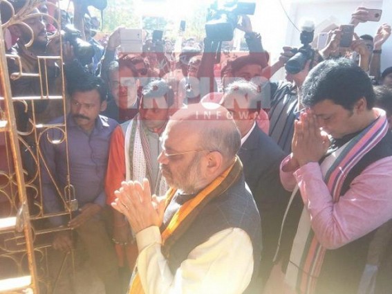 Amit Shah visits Udaipur, offers prayers at Tripura Sundari temple Amit Shah visits Udaipur, offers prayers at Tripura Sundari temple